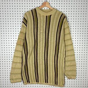 Bergati 3D Knit Chunky Sweater Size Large Yellow Gold COOGI STYLE Brown Hip Hop‎